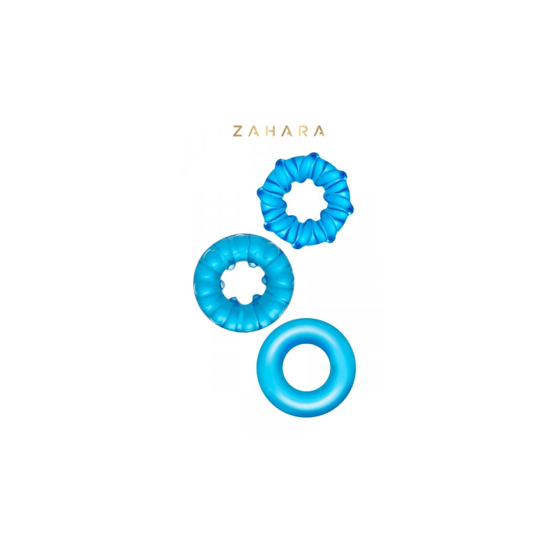 3 Cockrings Strech Rings bleu - Zahara