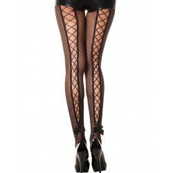 Collant résille noir avec laçage noir corset et noeud - MH50012BBL