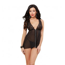 Babydoll versatile  avec zip   Thong zip assorti - DG10097BLK