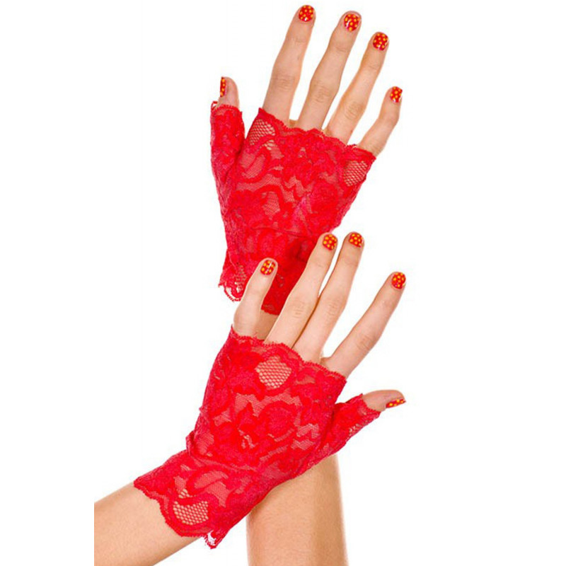 Gants rouges doigts ouverts dentelle florale - ML416RED