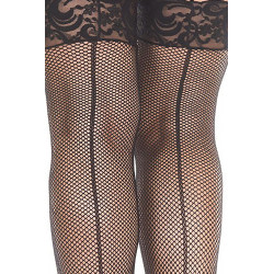 Bas noirs grande taille résille avec coutures - MH4919XBLK