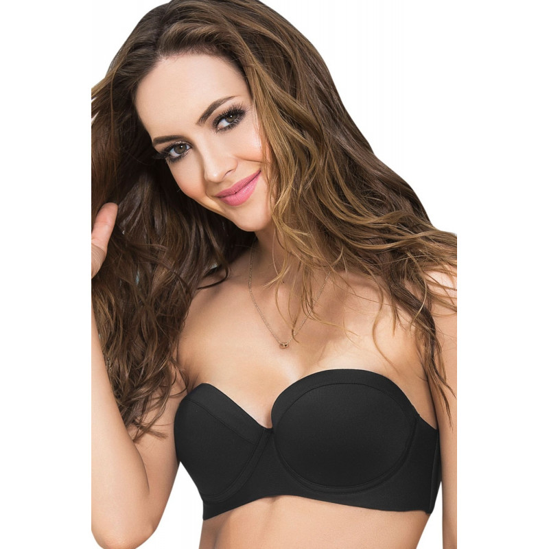 Haut de bikini noir bustier coqué bretelles amovibles - MAR6847BLK