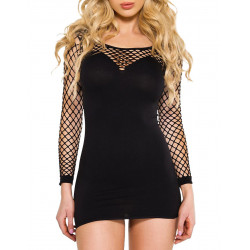 Robe sexy noire haut et manches longues résille - ML6181BLK