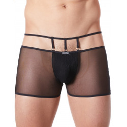 Boxer noir suspendu fine maille transparente et ornements - LM804-67BLK