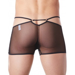 Boxer noir suspendu fine maille transparente et ornements - LM804-67BLK