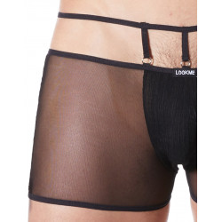 Boxer noir suspendu fine maille transparente et ornements - LM804-67BLK