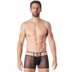 Boxer noir suspendu fine maille transparente et ornements - LM804-67BLK