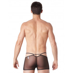 Boxer noir suspendu fine maille transparente et ornements - LM804-67BLK