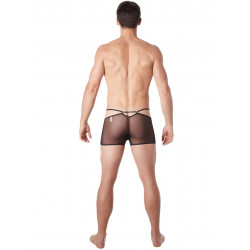 Boxer noir suspendu fine maille transparente et ornements - LM804-67BLK