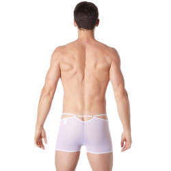 Boxer blanc suspendu fine maille transparente et ornements - LM804-67WHT