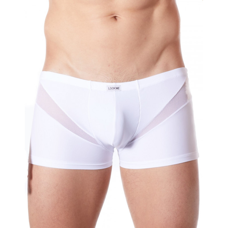 Boxer blanc sexy avec fine résille en V - LM805-67WHT