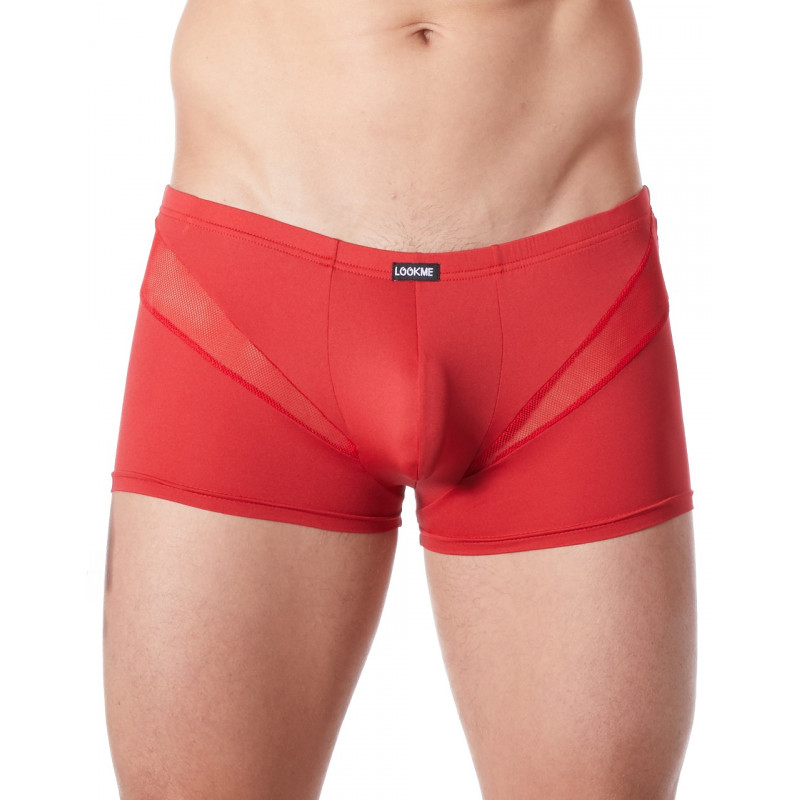 Boxer rouge sexy avec fine résille en V - LM805-67RED