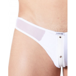 String blanc sexy maille transparente et bande style cuir - LM807-57WHT