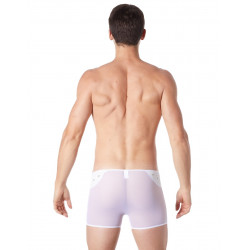 Boxer blanc sexy maille transparente et bande style cuir - LM807-67WHT