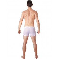 Boxer blanc sexy maille transparente et bande style cuir - LM807-67WHT