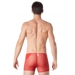 Boxer rouge sexy maille transparente et bande style cuir - LM807-67RED