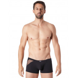 Boxer noir sexy avec bandes fine résille et déco zippée - LM808-67BLK