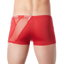 Boxer rouge sexy avec bandes fine résille et déco zippée - LM808-67RED