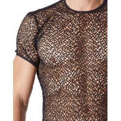 T-shirt noir sexy filet irrégulier fétichiste - LM810-77BLK