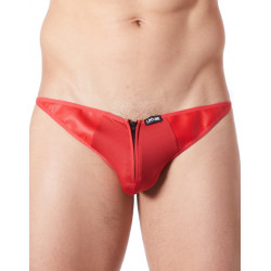 String rouge sexy avec fermeture éclair et côtés style cuir - LM813-57RED