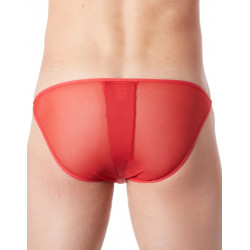 Slip brief rouge sexy avec fermeture éclair et côtés style cuir dos transparent - LM813-61RED