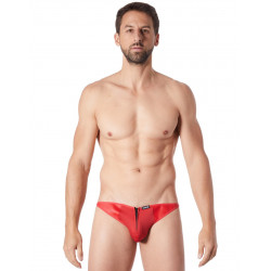 Slip brief rouge sexy avec fermeture éclair et côtés style cuir dos transparent - LM813-61RED