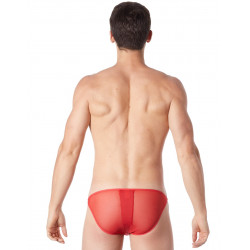 Slip brief rouge sexy avec fermeture éclair et côtés style cuir dos transparent - LM813-61RED