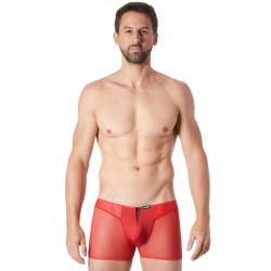 Boxer rouge sexy avec fermeture éclair et côtés style cuir et maille transparente - LM813-67RED