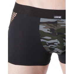 Boxer noir sexy armée déco camouflage côtés résille filet - LM814-67BLK