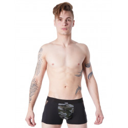 Boxer noir sexy armée déco camouflage côtés résille filet - LM814-67BLK