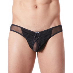 String noir sexy fine maille transparente doublure opaque et lacet - LM899-05BLK