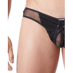 String noir sexy fine maille transparente doublure opaque et lacet - LM899-05BLK