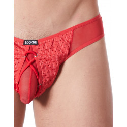 String rouge sexy fine maille transparente doublure opaque et lacet - LM899-05RED