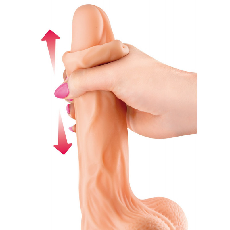 Gode réaliste veiné ventouse va-et-vient prépuce testicules billes mouvantes 20.2cm - CC514106