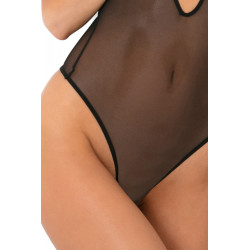 Body string noir maille transparente décolleté plongeant et tour de cou avec pendentif - REN50008-BLK