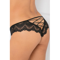 Tanga noir dentelle ajouré sur les fesses ornements croisés - REN1145-BLK