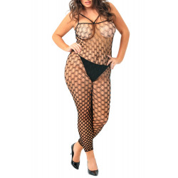 Bodystocking noir grande taille en résille filet bretelles réglables - REN7062X-BLK