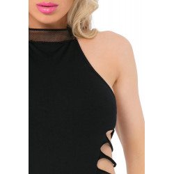 Body string noir extensible ras de cou résille côtés ajourés - PLK20027-BLK