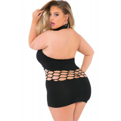 Robe noire libertine grande taille moulante sexy - PLK25094X-BLK