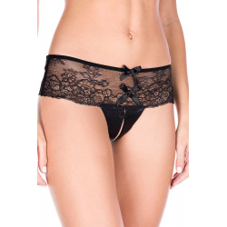 String ouvert noir dentelle et noeud - ML10001BLK