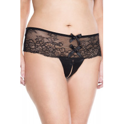 String ouvert grande taille noir dentelle et noeud - ML10001XBLK