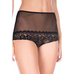 Culotte ouverte haute noire maille et dentelle - ML10025BLK