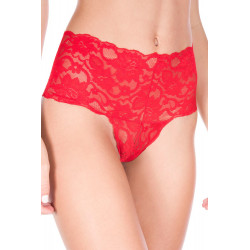 Tanga string rouge grande taille large bande haute de dentelle florale - ML10021XRED