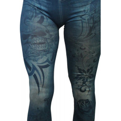 Legging bleu effet jean imprimé style tatouage - FD1019