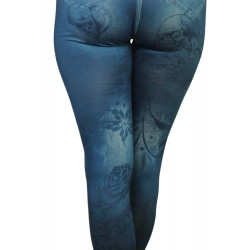 Legging bleu effet jean imprimé style tatouage - FD1019