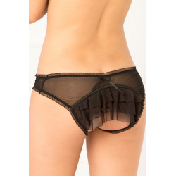 Culotte noire maille fine arrière ouvert volanté - REN1116-BLK