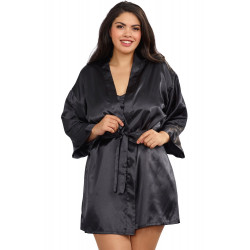 Nuisette grande taille noire avec peignoir satinés - DG3717XBLK