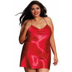 Nuisette grande taille rouge avec peignoir satinés - DG3717XRED