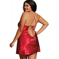 Nuisette grande taille rouge avec peignoir satinés - DG3717XRED