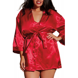 Nuisette grande taille rouge avec peignoir satinés - DG3717XRED